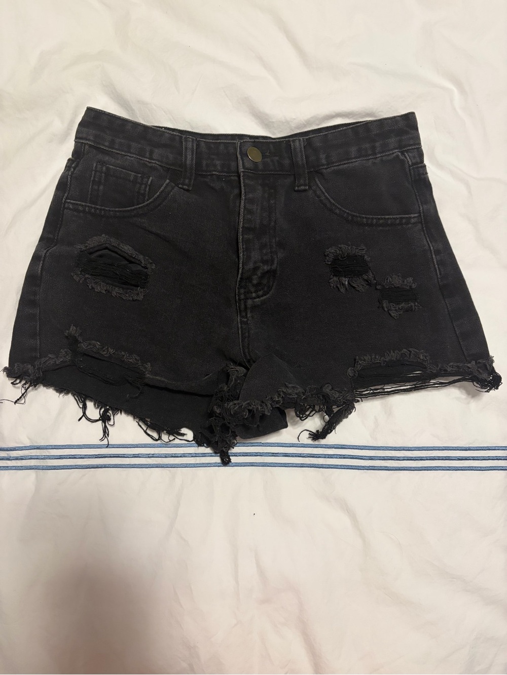 SHEIN Black Distressed High-Rise Denim Shorts